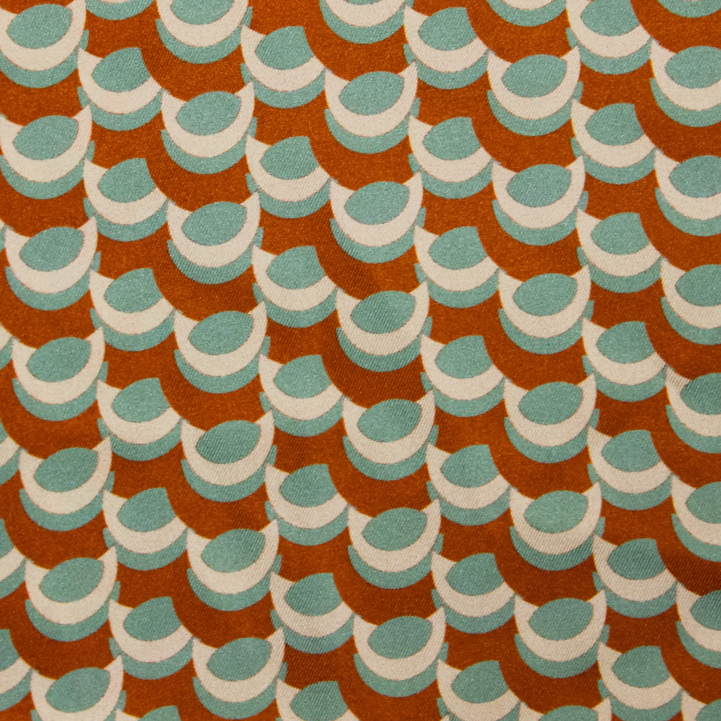 Polyester met retro motief in bruin, turquoise en blauw